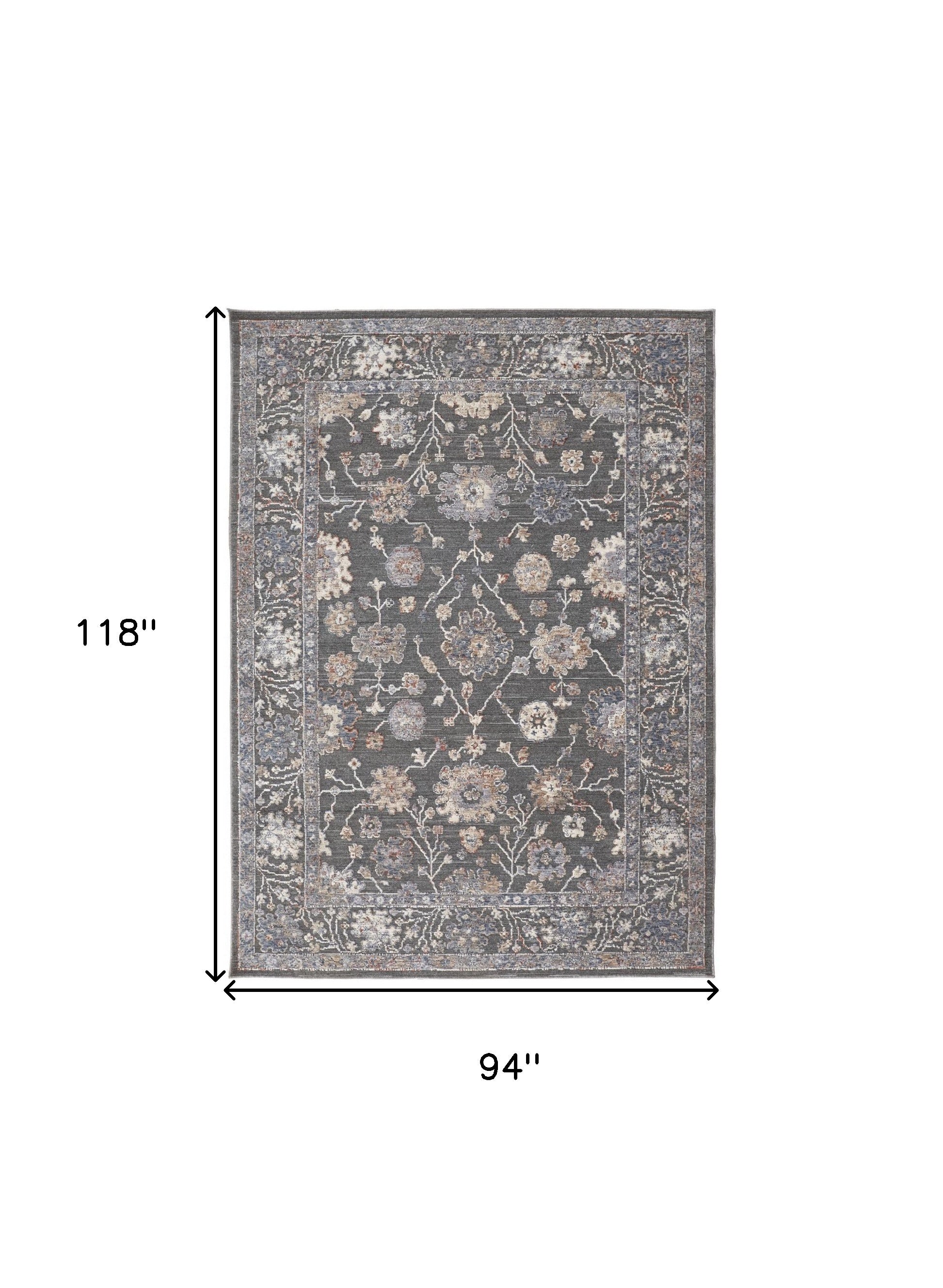 8' X 10' Taupe Blue And Orange Floral Power Loom Area Rug