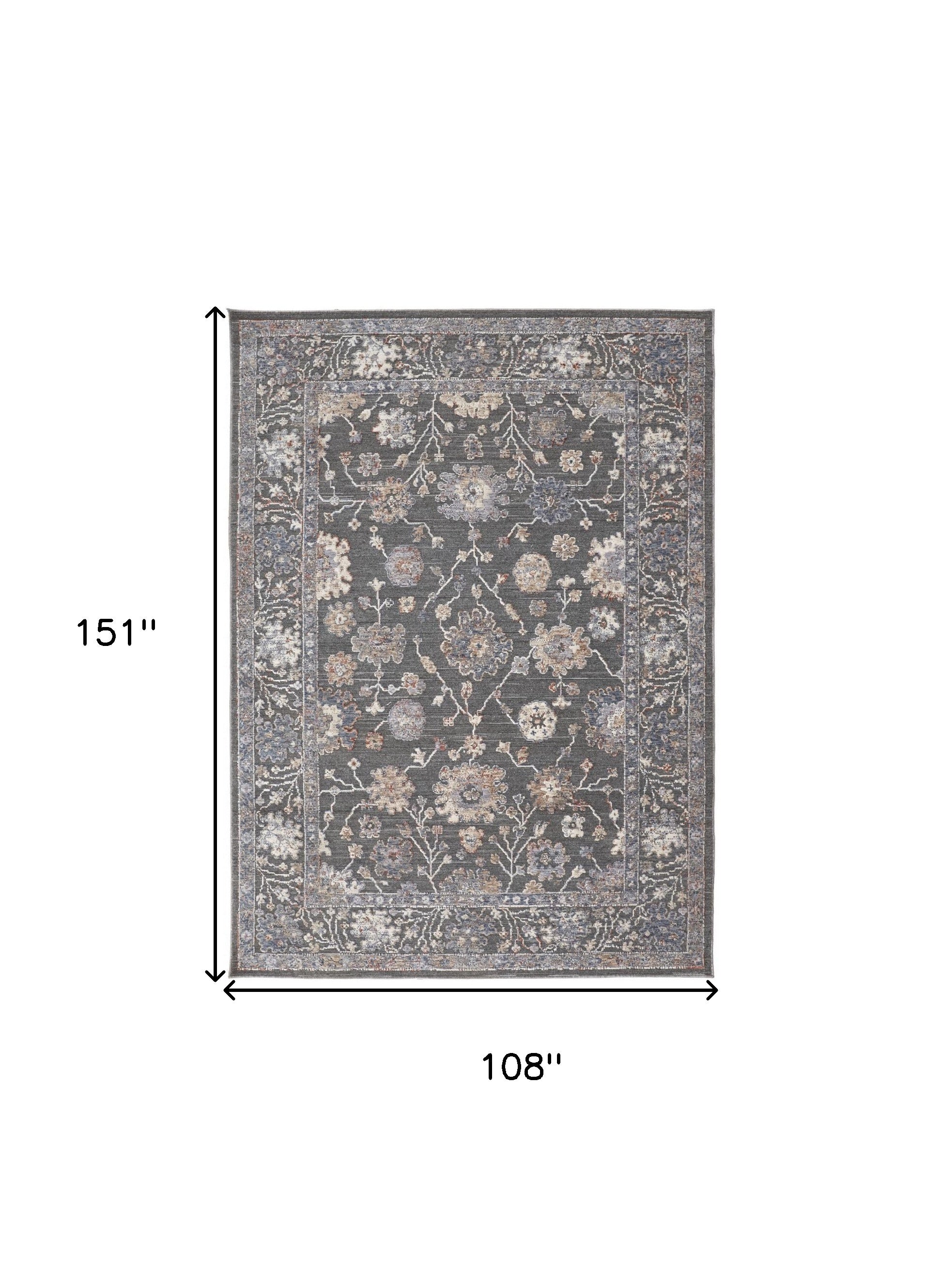 8' X 10' Taupe Blue And Orange Floral Power Loom Area Rug