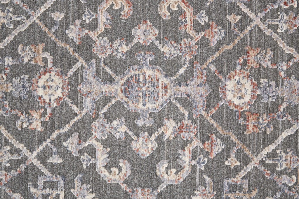 8' X 10' Gray Taupe And Pink Floral Power Loom Area Rug