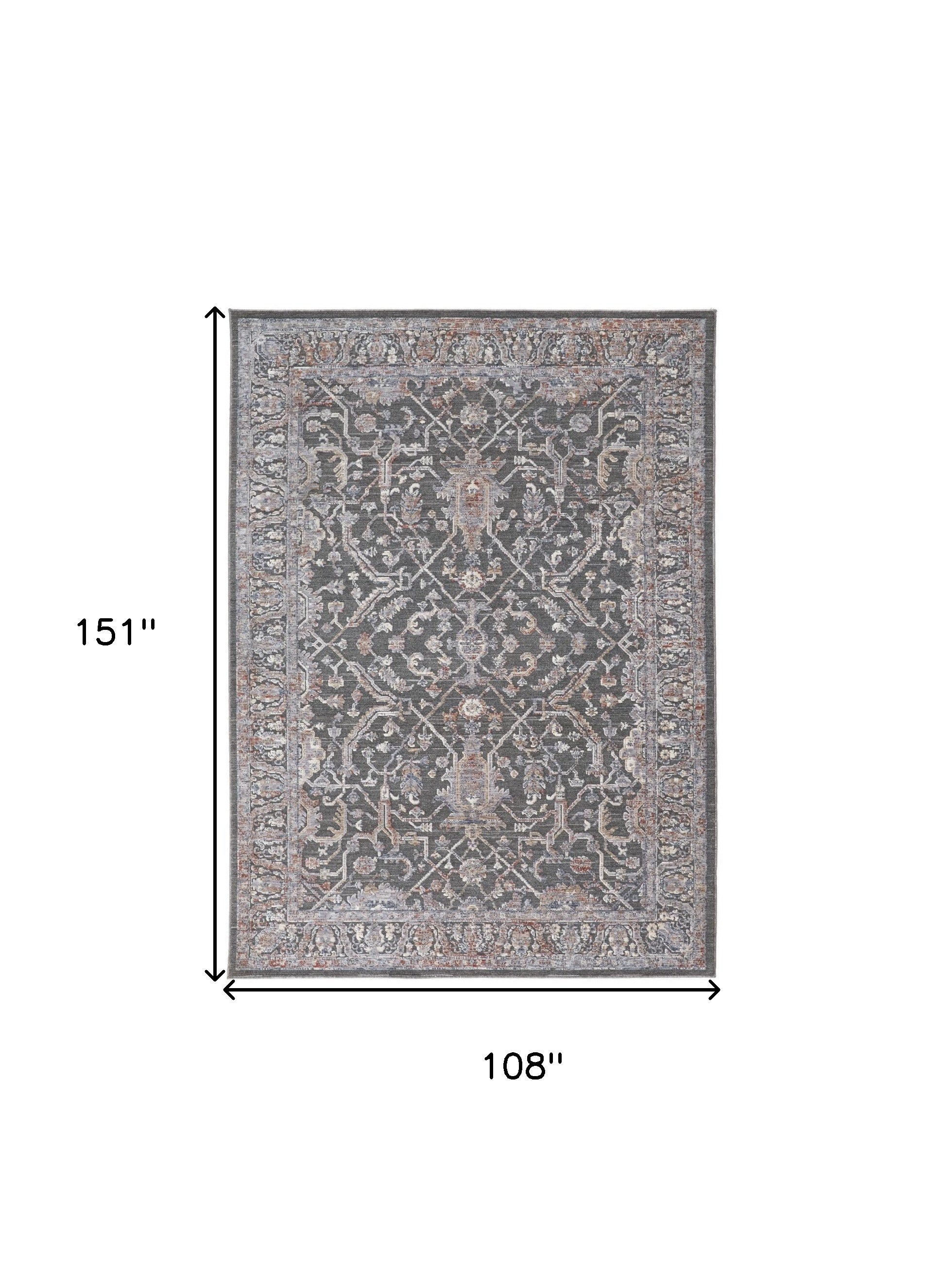 8' X 10' Gray Taupe And Pink Floral Power Loom Area Rug