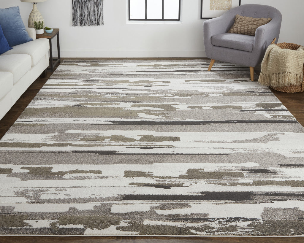 4' X 6' Brown And Ivory Abstract Power Loom Distressed Stain Resistant Area Rug