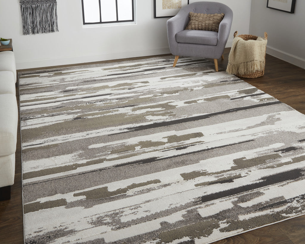 4' X 6' Brown And Ivory Abstract Power Loom Distressed Stain Resistant Area Rug
