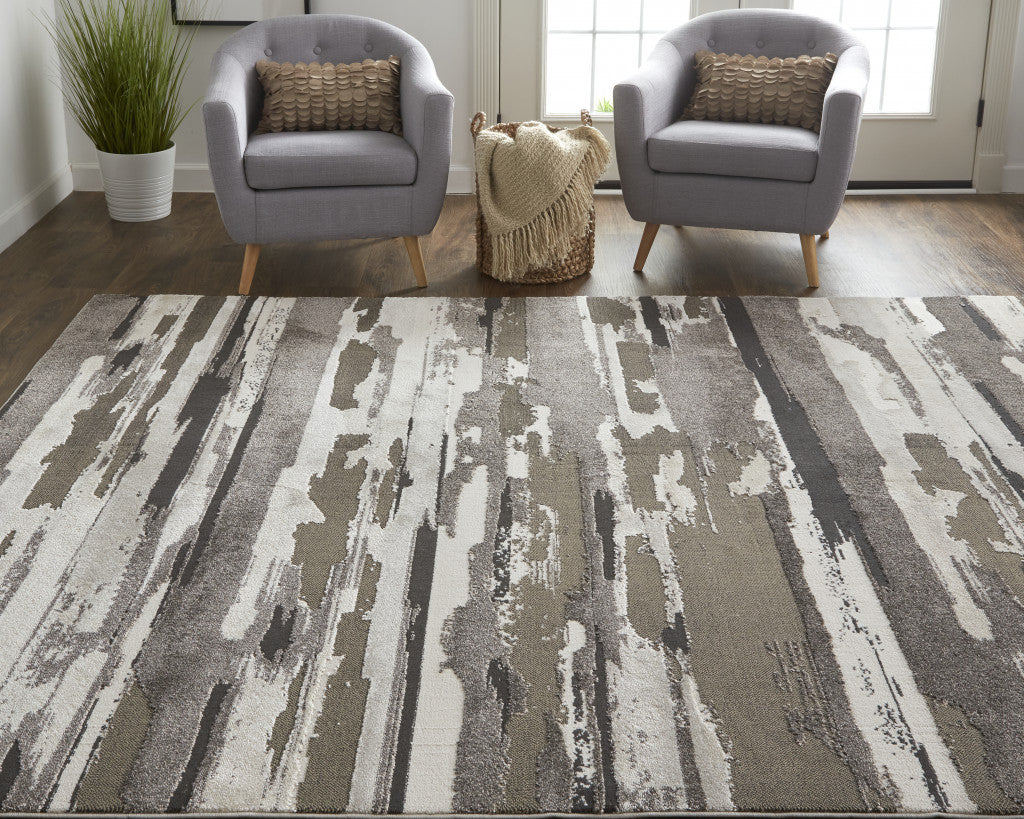 4' X 6' Brown And Ivory Abstract Power Loom Distressed Stain Resistant Area Rug
