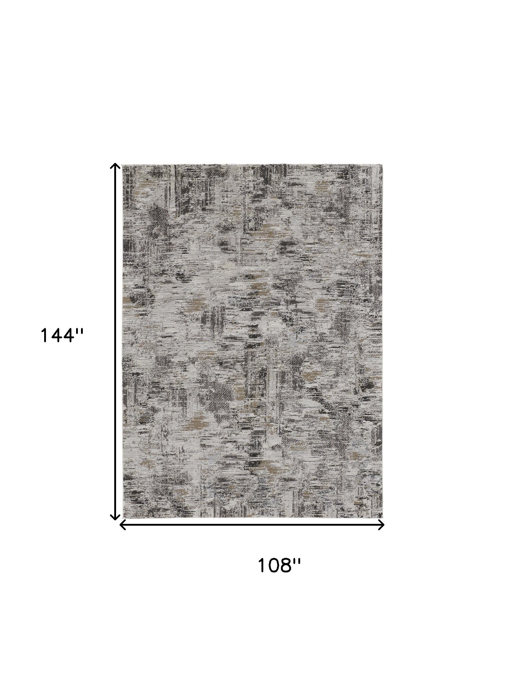 4' X 6' Ivory Gray And Brown Abstract Power Loom Distressed Stain Resistant Area Rug