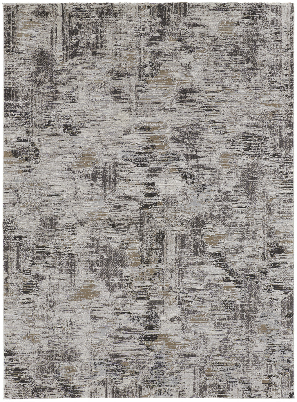4' X 6' Ivory Gray And Brown Abstract Power Loom Distressed Stain Resistant Area Rug