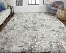 4' X 6' Ivory Gray And Brown Abstract Power Loom Distressed Stain Resistant Area Rug