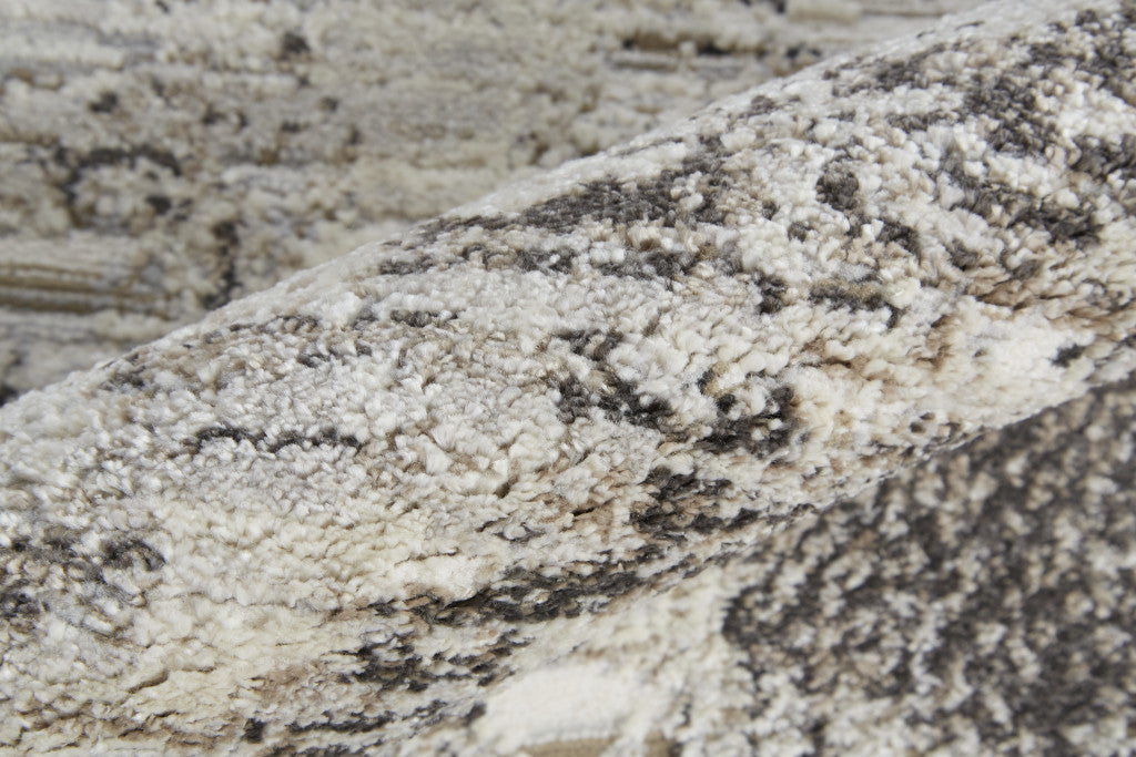 4' X 6' Ivory Gray And Brown Abstract Power Loom Distressed Stain Resistant Area Rug