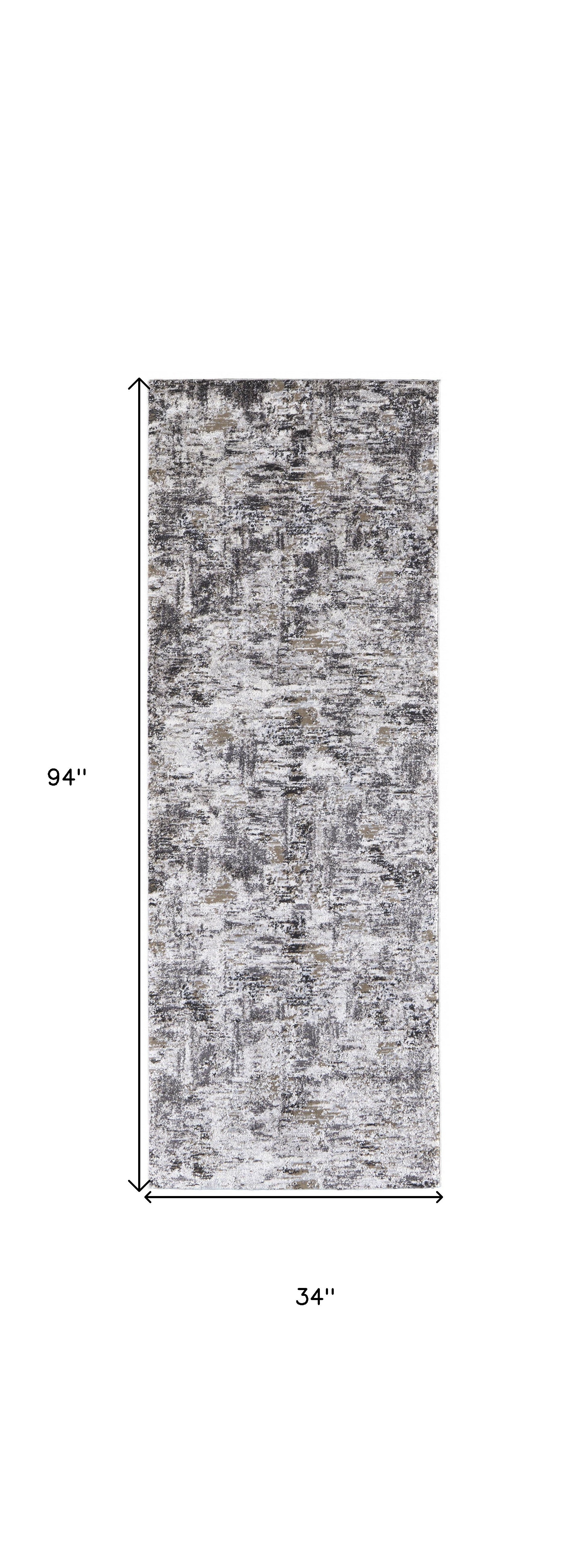4' X 6' Ivory Gray And Brown Abstract Power Loom Distressed Stain Resistant Area Rug