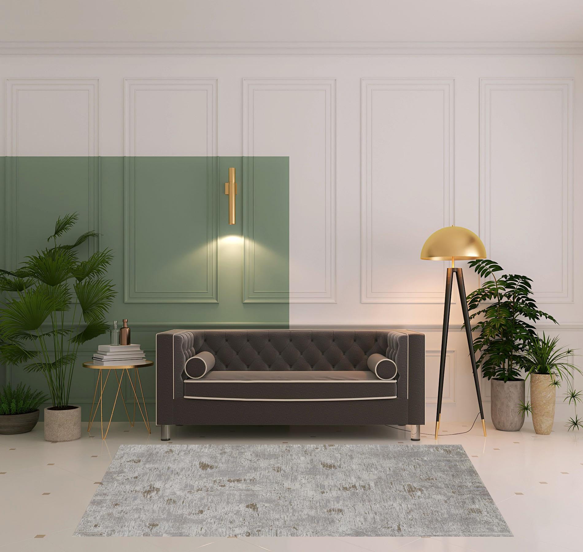 4' X 6' Ivory Gray And Brown Abstract Power Loom Distressed Stain Resistant Area Rug