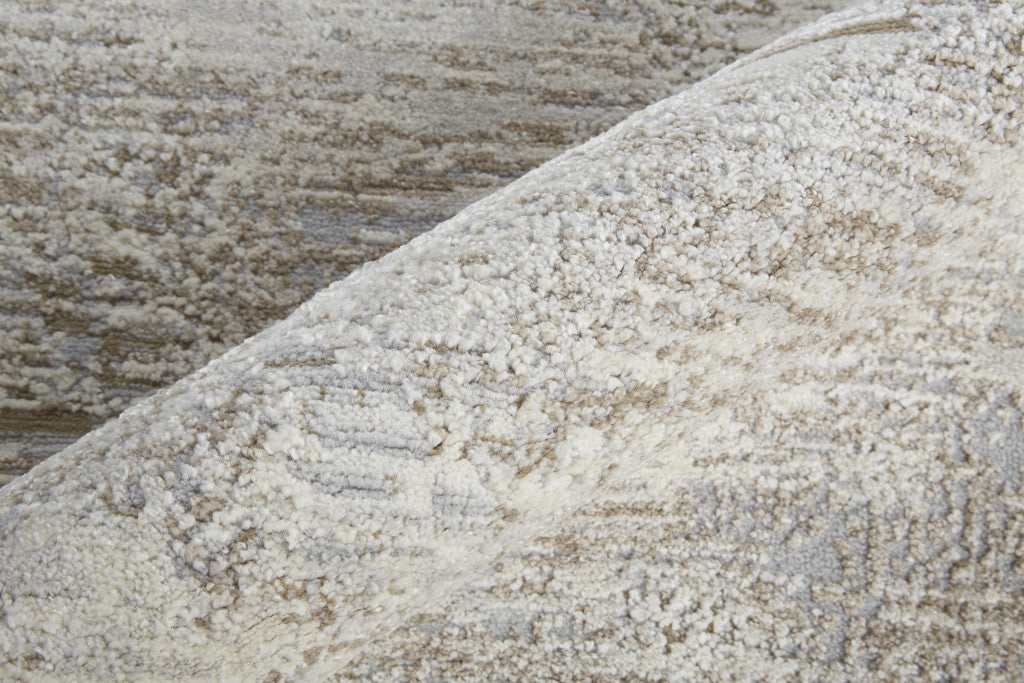 4' X 6' Ivory Gray And Brown Abstract Power Loom Distressed Stain Resistant Area Rug