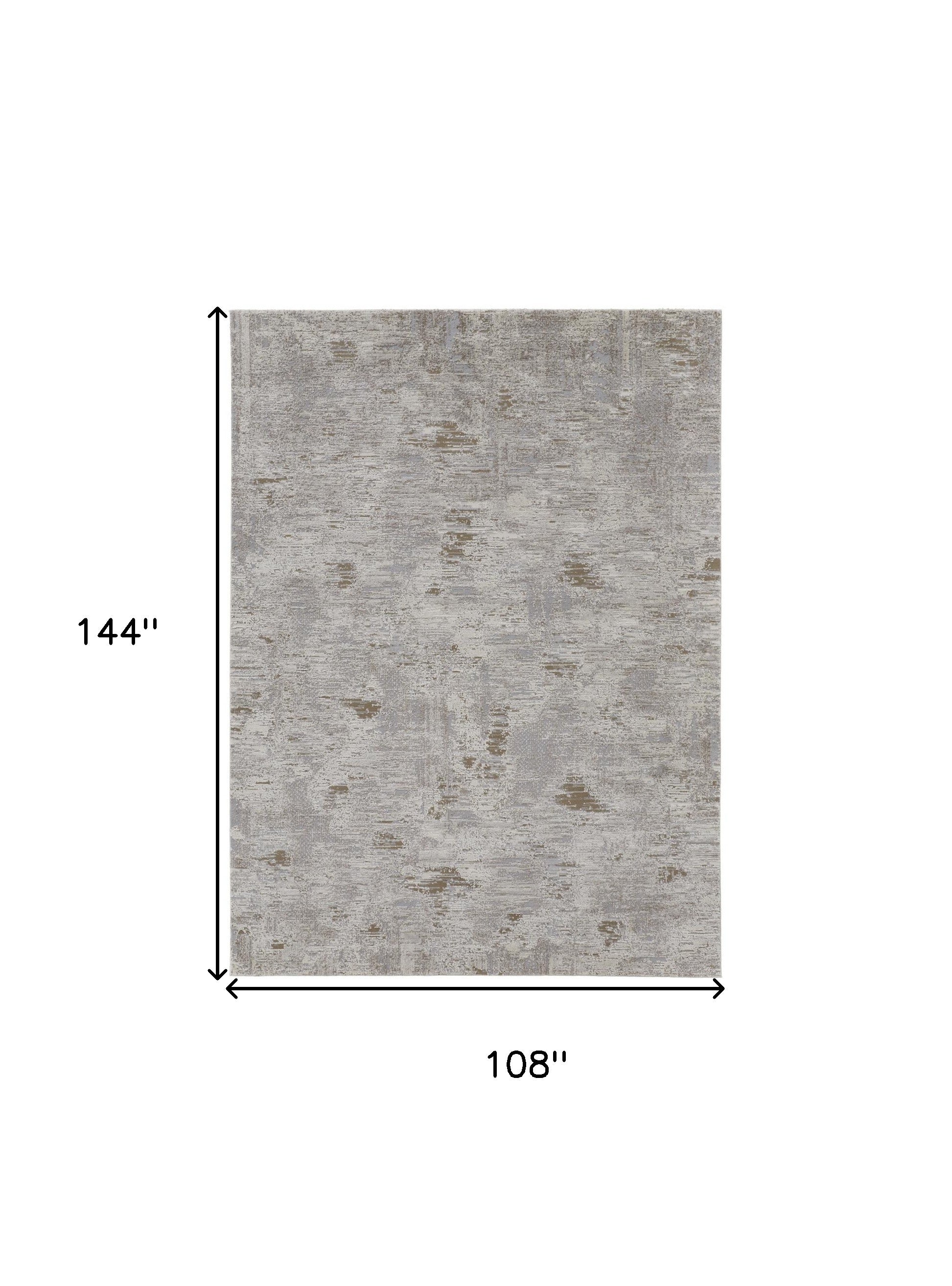 4' X 6' Ivory Gray And Brown Abstract Power Loom Distressed Stain Resistant Area Rug