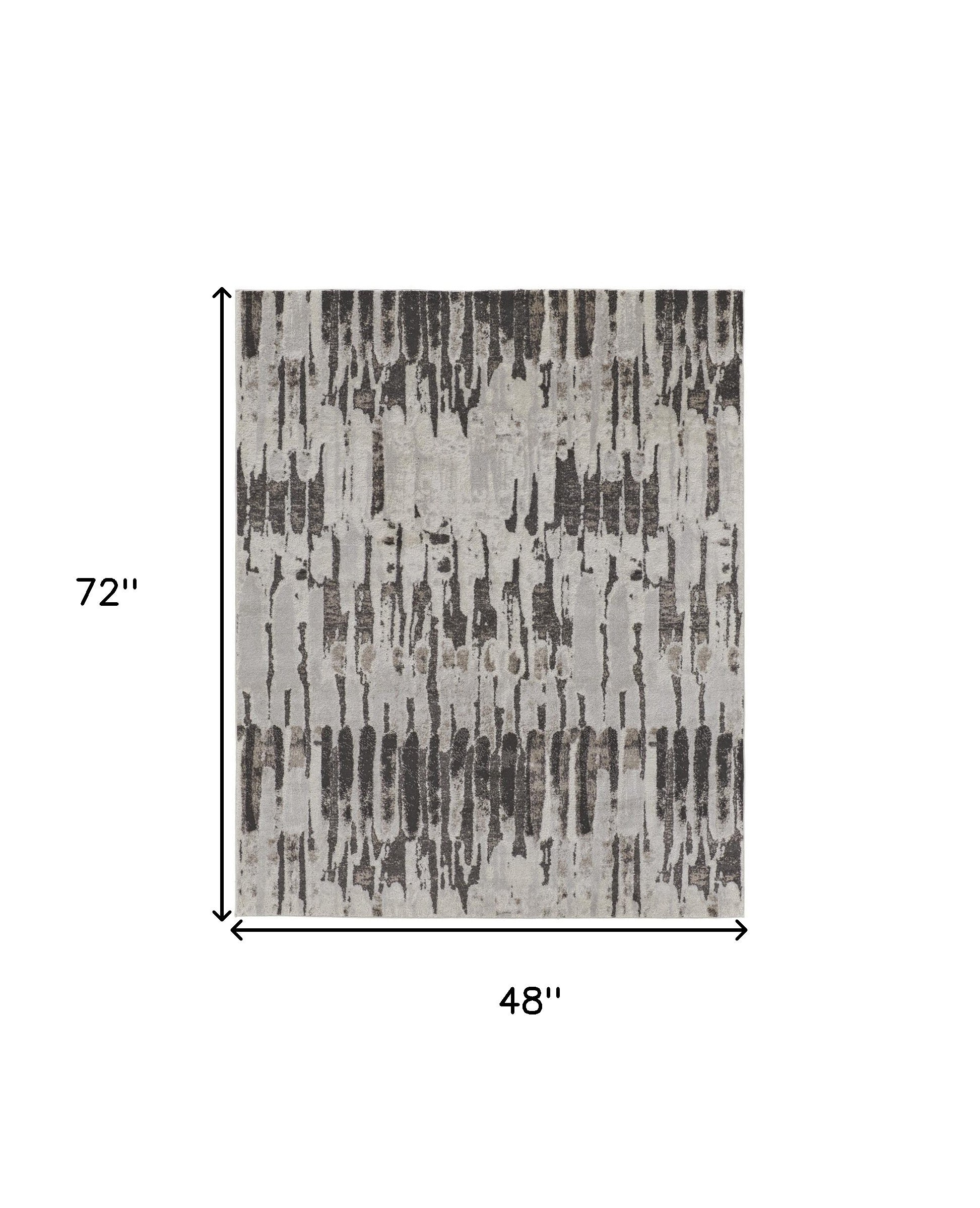 4' X 6' Ivory Brown And Gray Abstract Power Loom Stain Resistant Area Rug