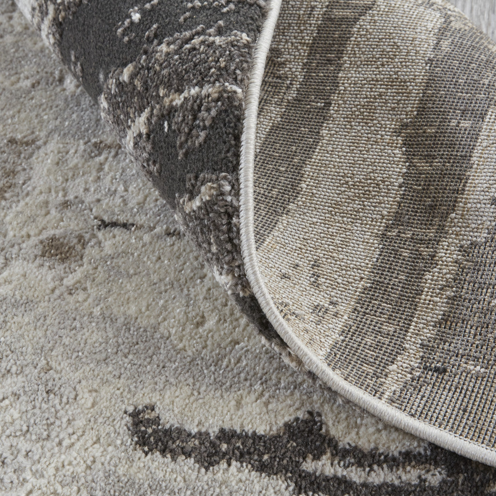 4' X 6' Ivory Brown And Gray Abstract Power Loom Stain Resistant Area Rug