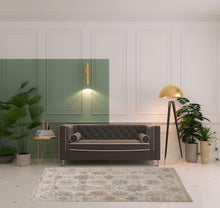 4' X 6' Ivory Tan And Blue Floral Hand Knotted Stain Resistant Area Rug