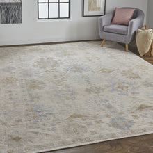 4' X 6' Ivory Tan And Blue Floral Hand Knotted Stain Resistant Area Rug