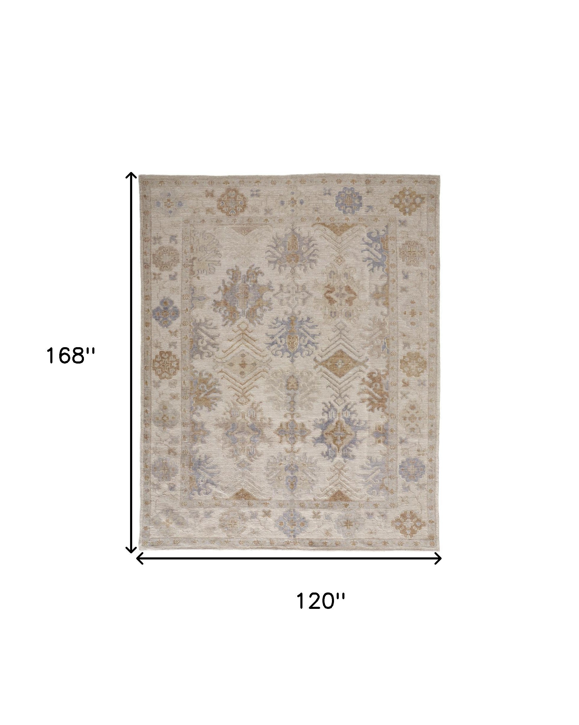 4' X 6' Ivory Tan And Blue Floral Hand Knotted Stain Resistant Area Rug