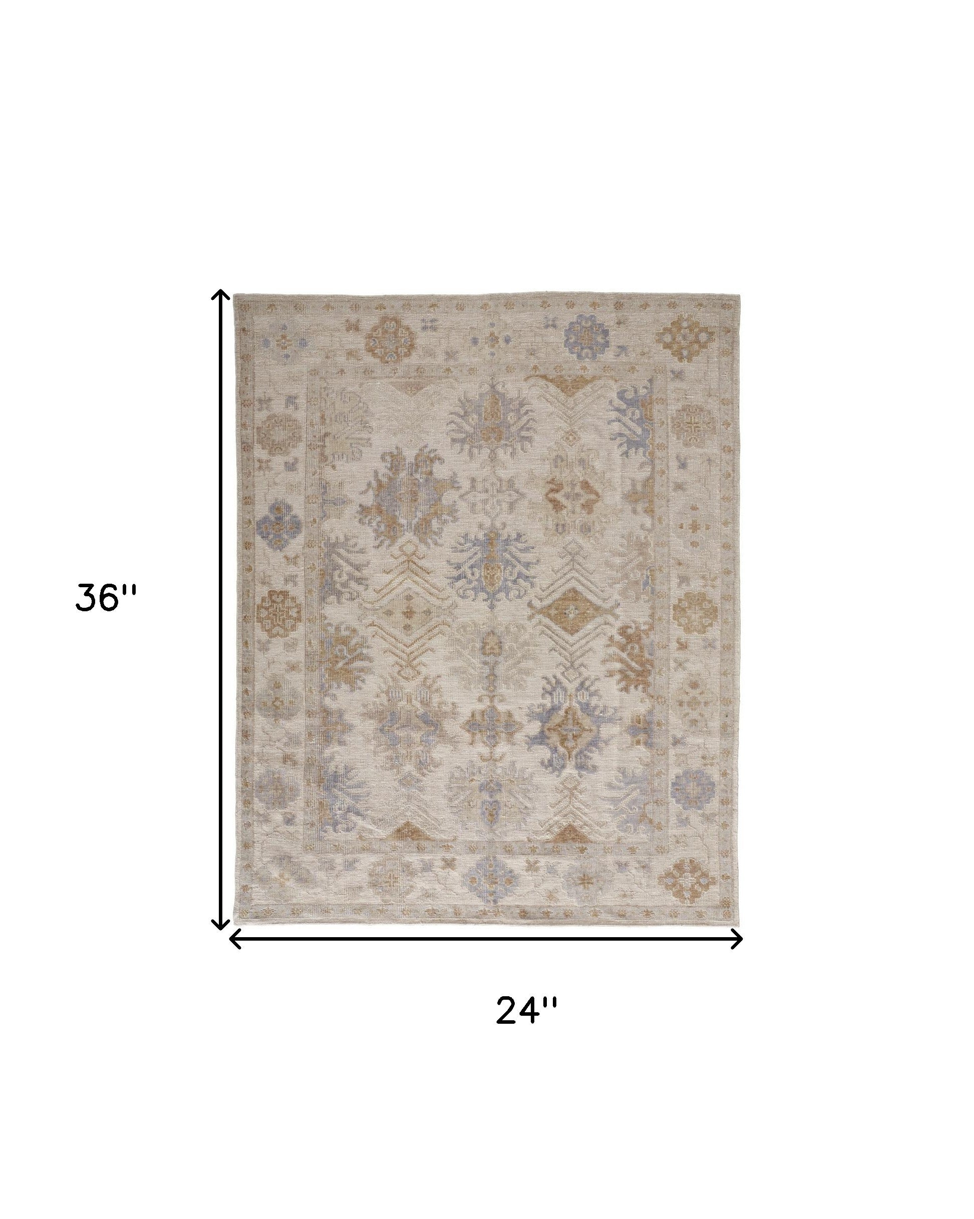 4' X 6' Ivory Tan And Blue Floral Hand Knotted Stain Resistant Area Rug