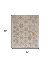 4' X 6' Ivory Tan And Blue Floral Hand Knotted Stain Resistant Area Rug