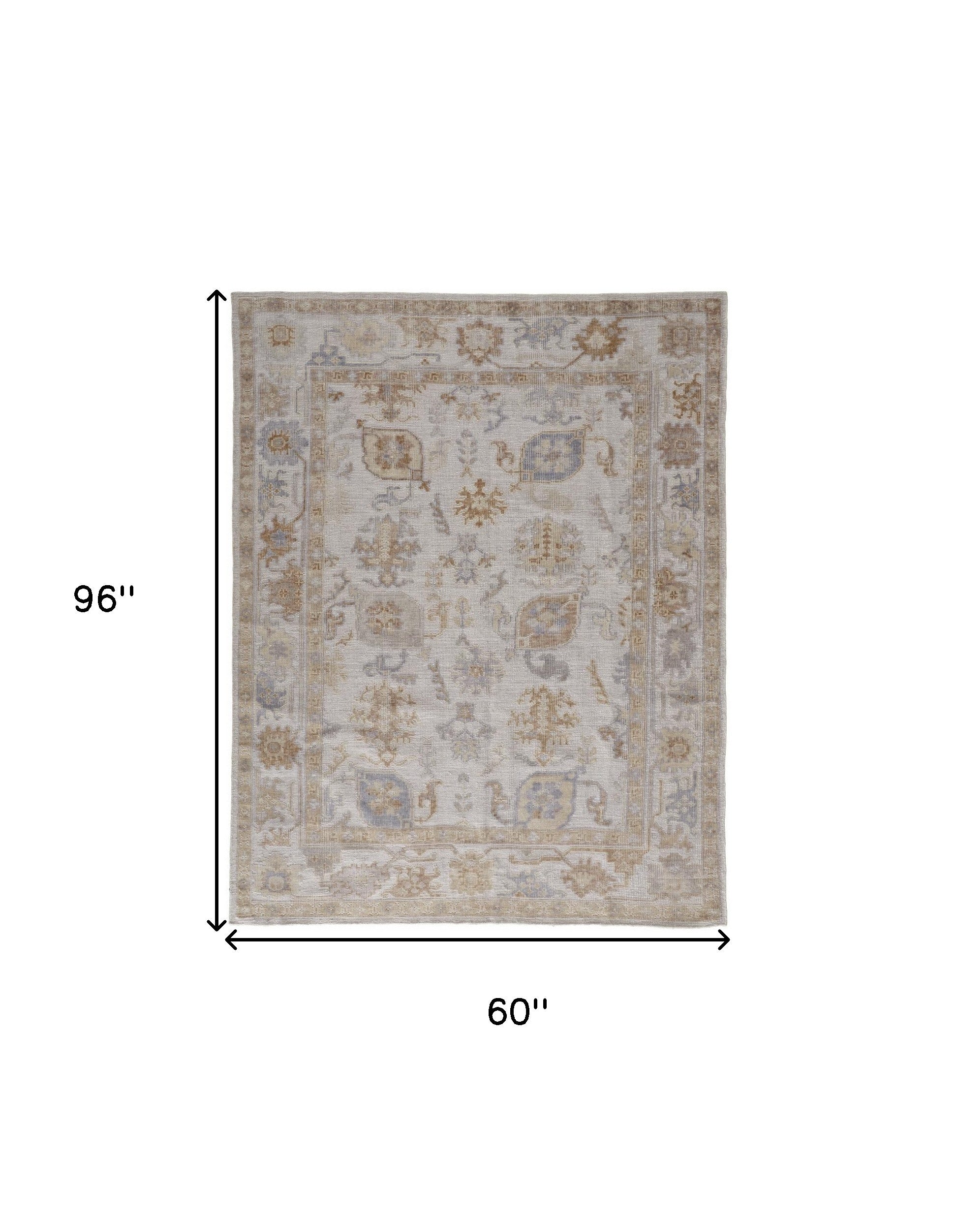 4' X 6' Ivory And Tan Floral Hand Knotted Stain Resistant Area Rug
