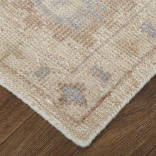 4' X 6' Tan Orange And Blue Floral Hand Knotted Stain Resistant Area Rug