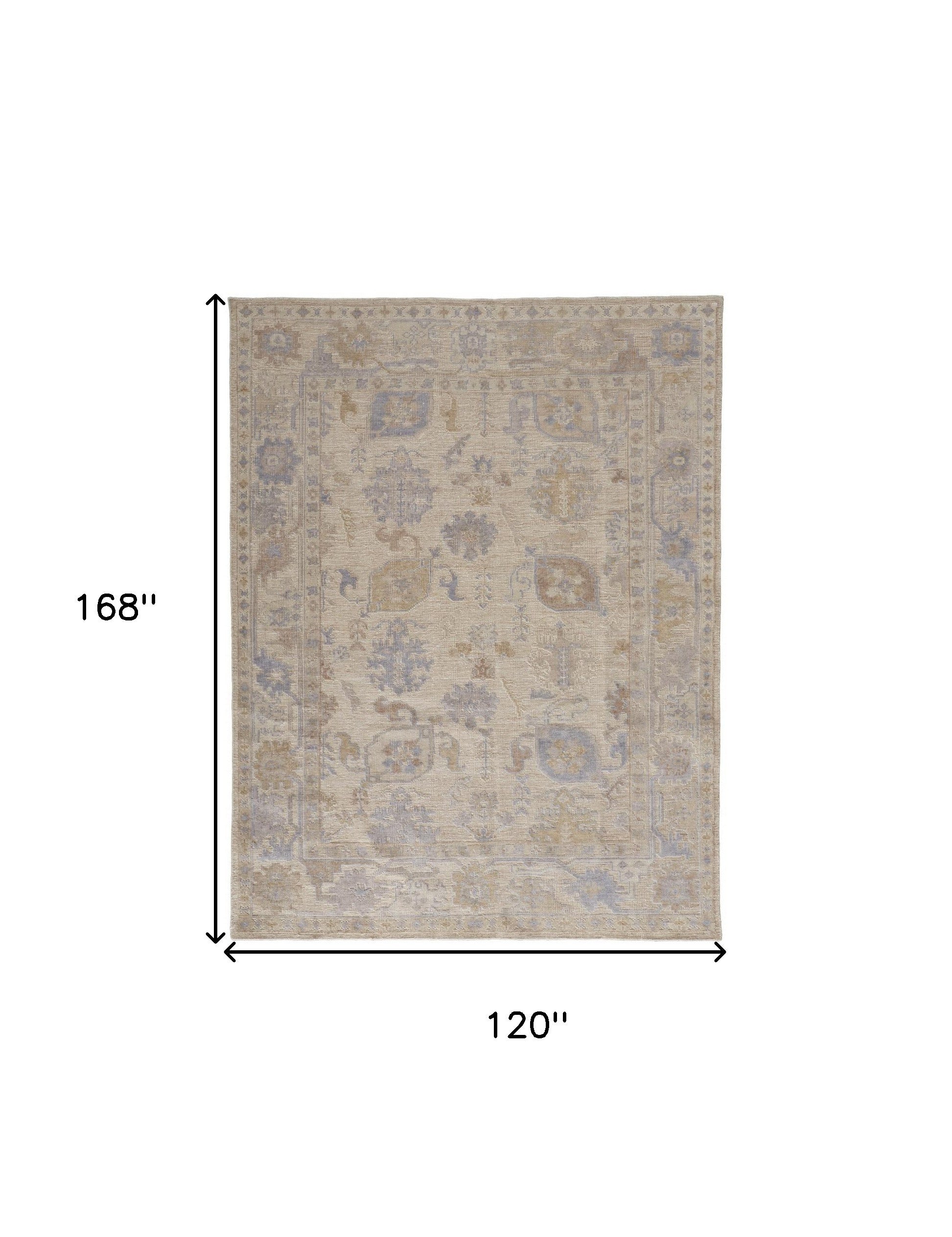 4' X 6' Tan Orange And Blue Floral Hand Knotted Stain Resistant Area Rug