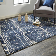 Blue And Ivory Striped Stain Resistant Area Rug - 10' X 13'