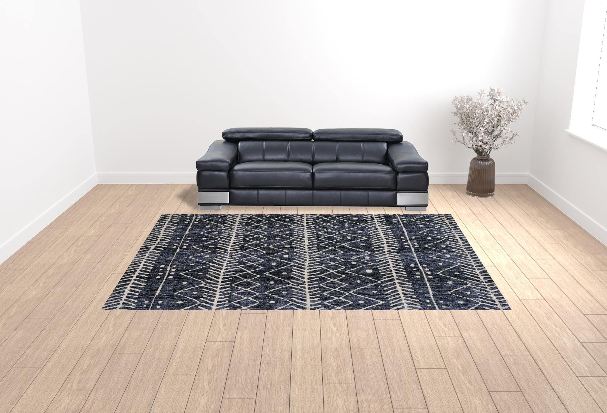 Blue And Ivory Striped Stain Resistant Area Rug - 10' X 13'