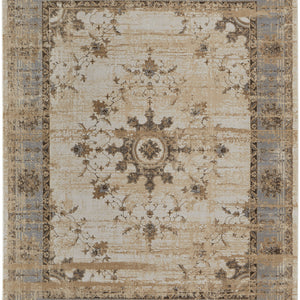 9' X 12' Tan Brown And Gray Power Loom Distressed Area Rug