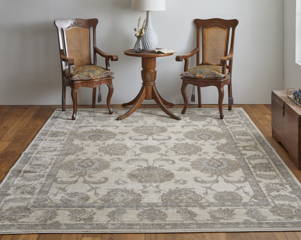9' X 12' Tan Ivory And Brown Power Loom Area Rug