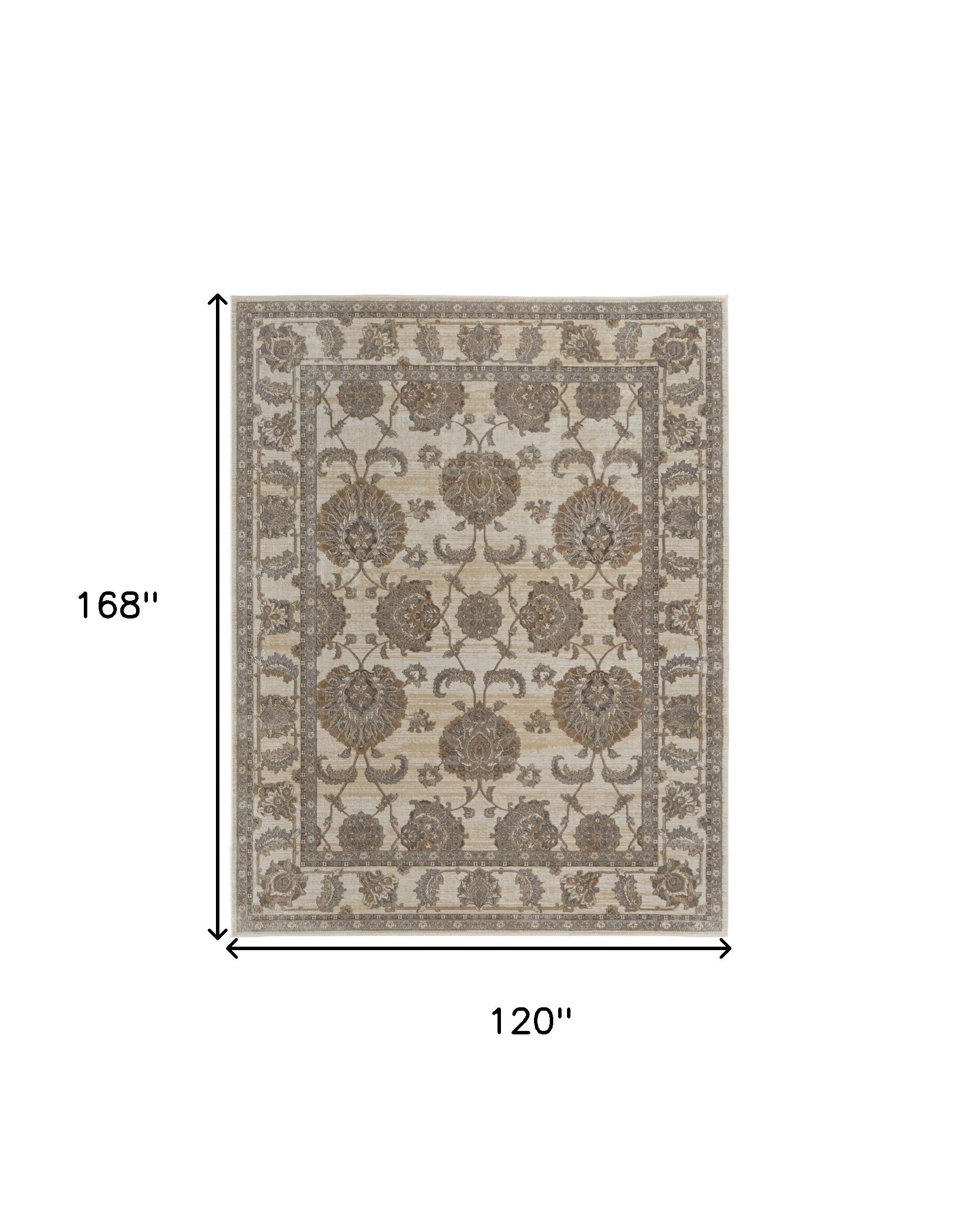 9' X 12' Tan Ivory And Brown Power Loom Area Rug