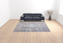 4' X 6' Blue Gray And Orange Floral Area Rug