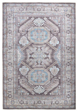 4' X 6' Gray Taupe And Blue Floral Area Rug
