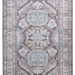 4' X 6' Gray Taupe And Blue Floral Area Rug