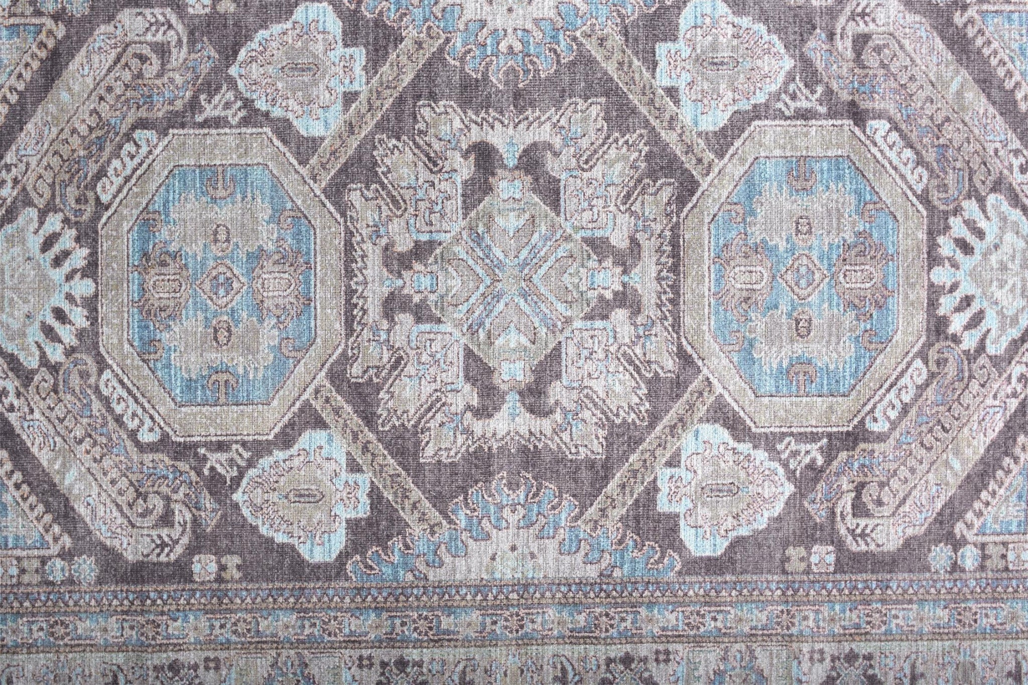 4' X 6' Gray Taupe And Blue Floral Area Rug
