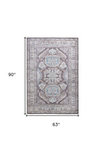 4' X 6' Gray Taupe And Blue Floral Area Rug