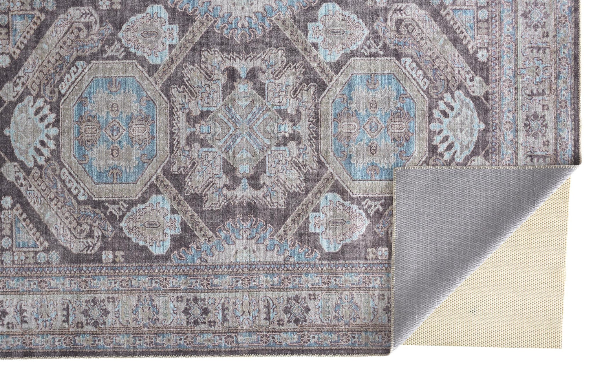 4' X 6' Gray Taupe And Blue Floral Area Rug