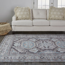 4' X 6' Gray Taupe And Blue Floral Area Rug