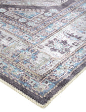 4' X 6' Gray Taupe And Blue Floral Area Rug