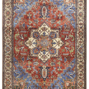 4' X 6' Blue Red And Ivory Floral Area Rug