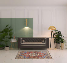 4' X 6' Blue Red And Ivory Floral Area Rug