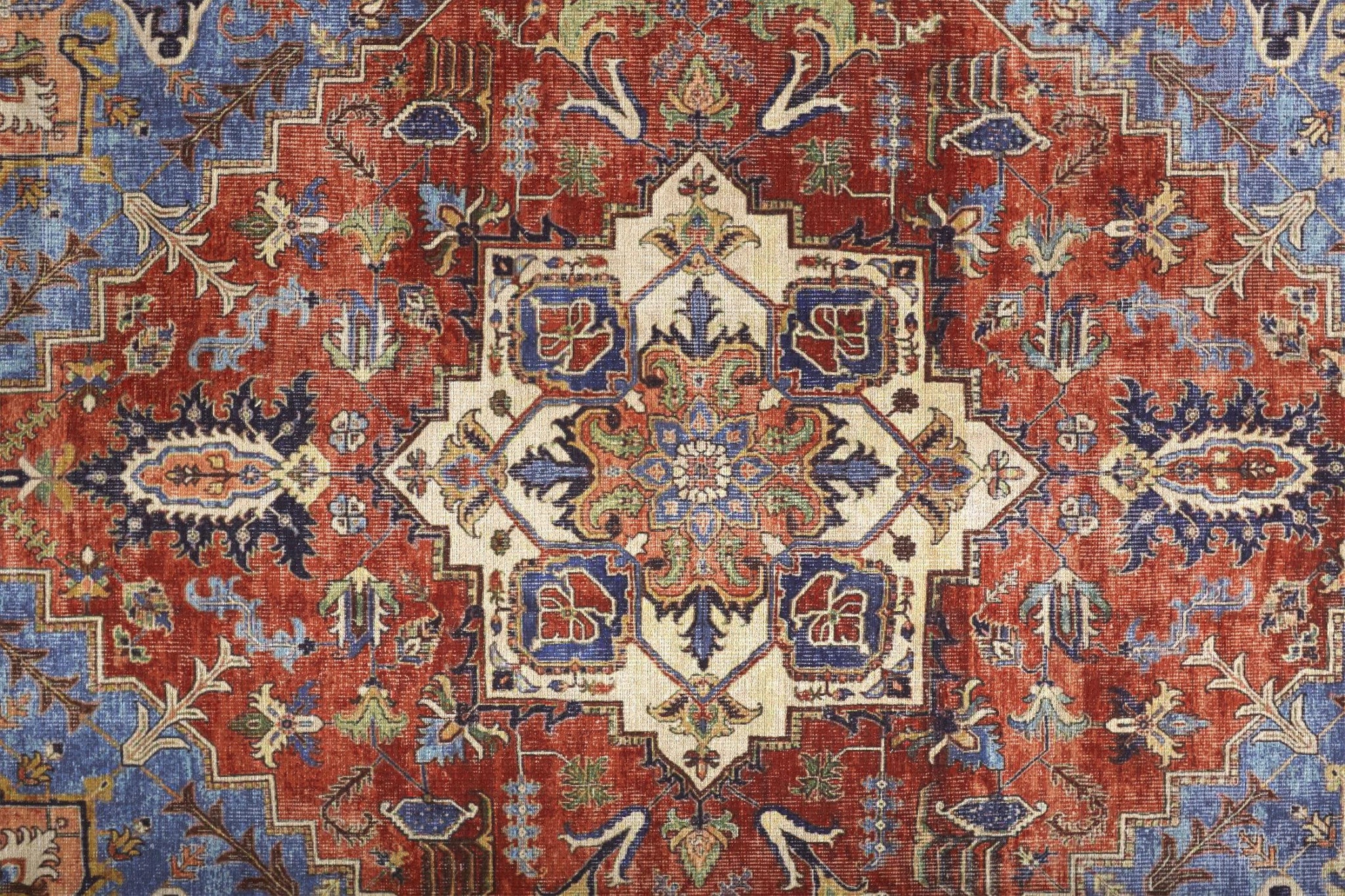 4' X 6' Blue Red And Ivory Floral Area Rug