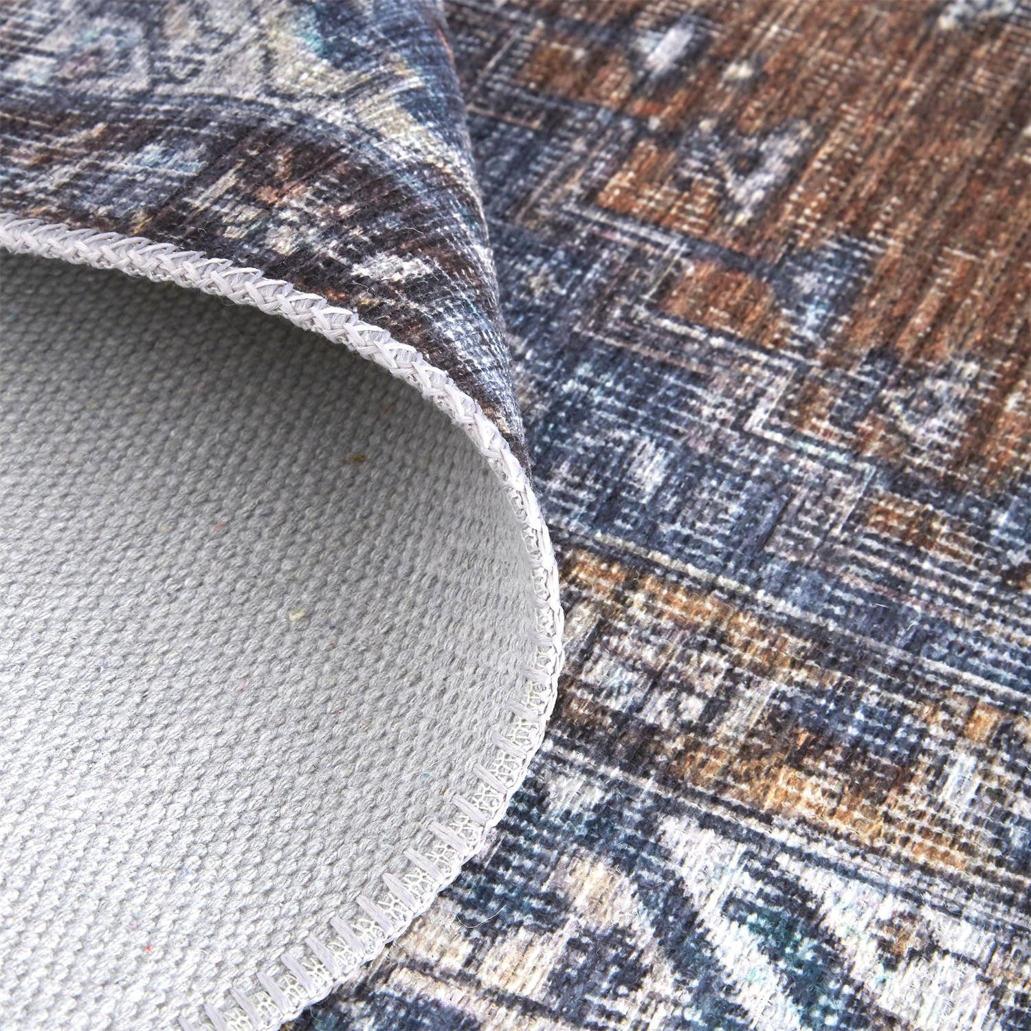 4' X 6' Blue Ivory And Brown Floral Area Rug