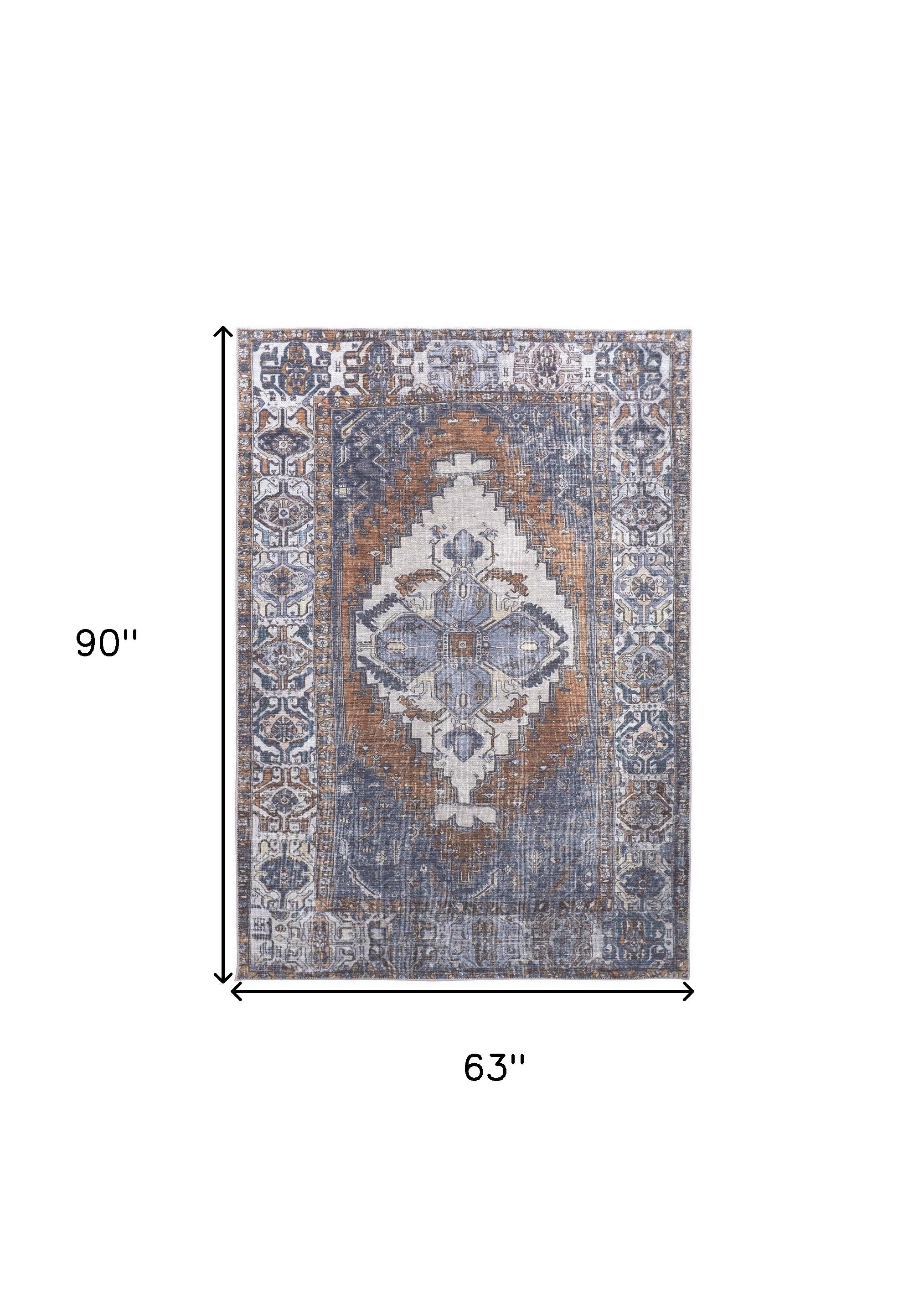 4' X 6' Blue Ivory And Brown Floral Area Rug