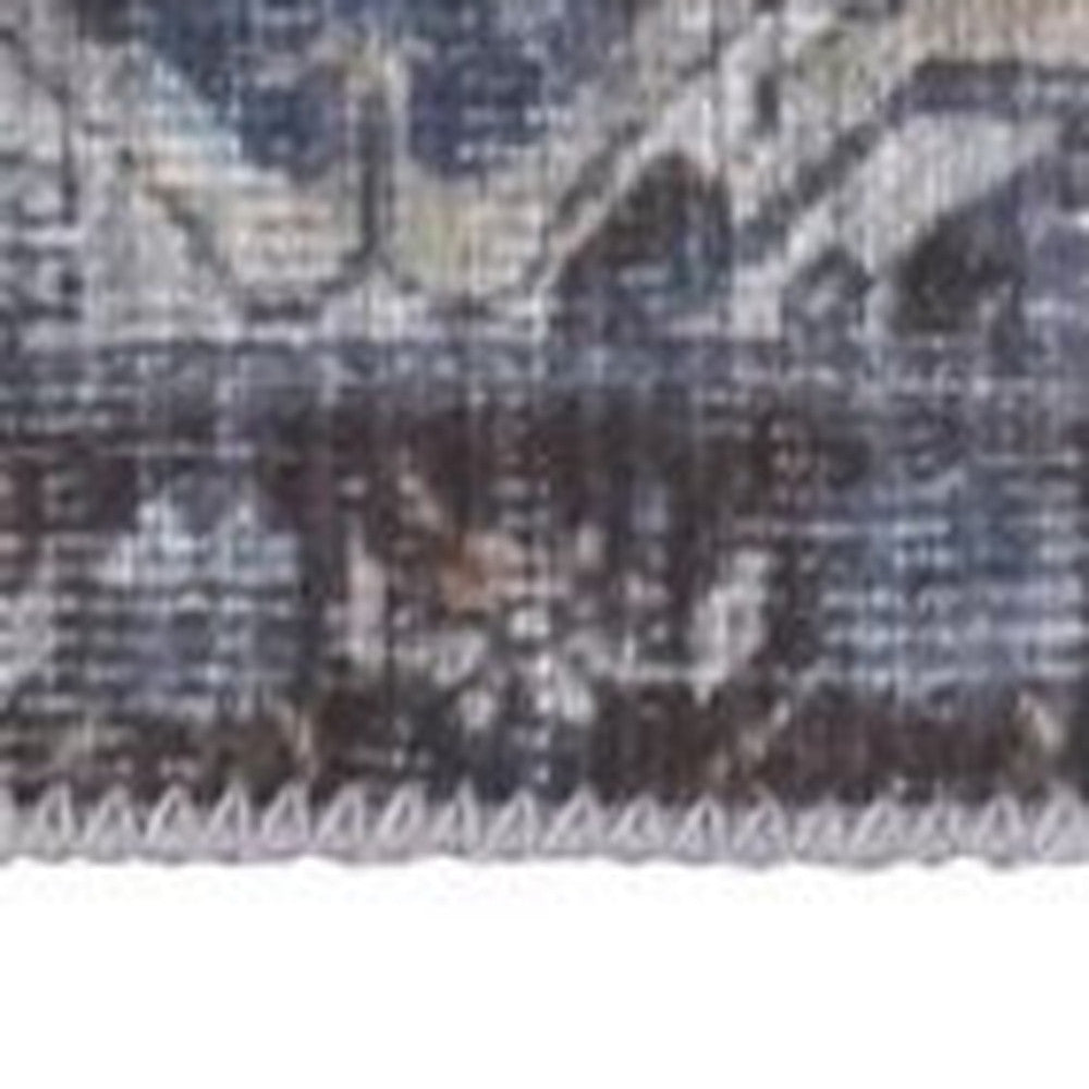 4' X 6' Blue Ivory And Brown Floral Area Rug