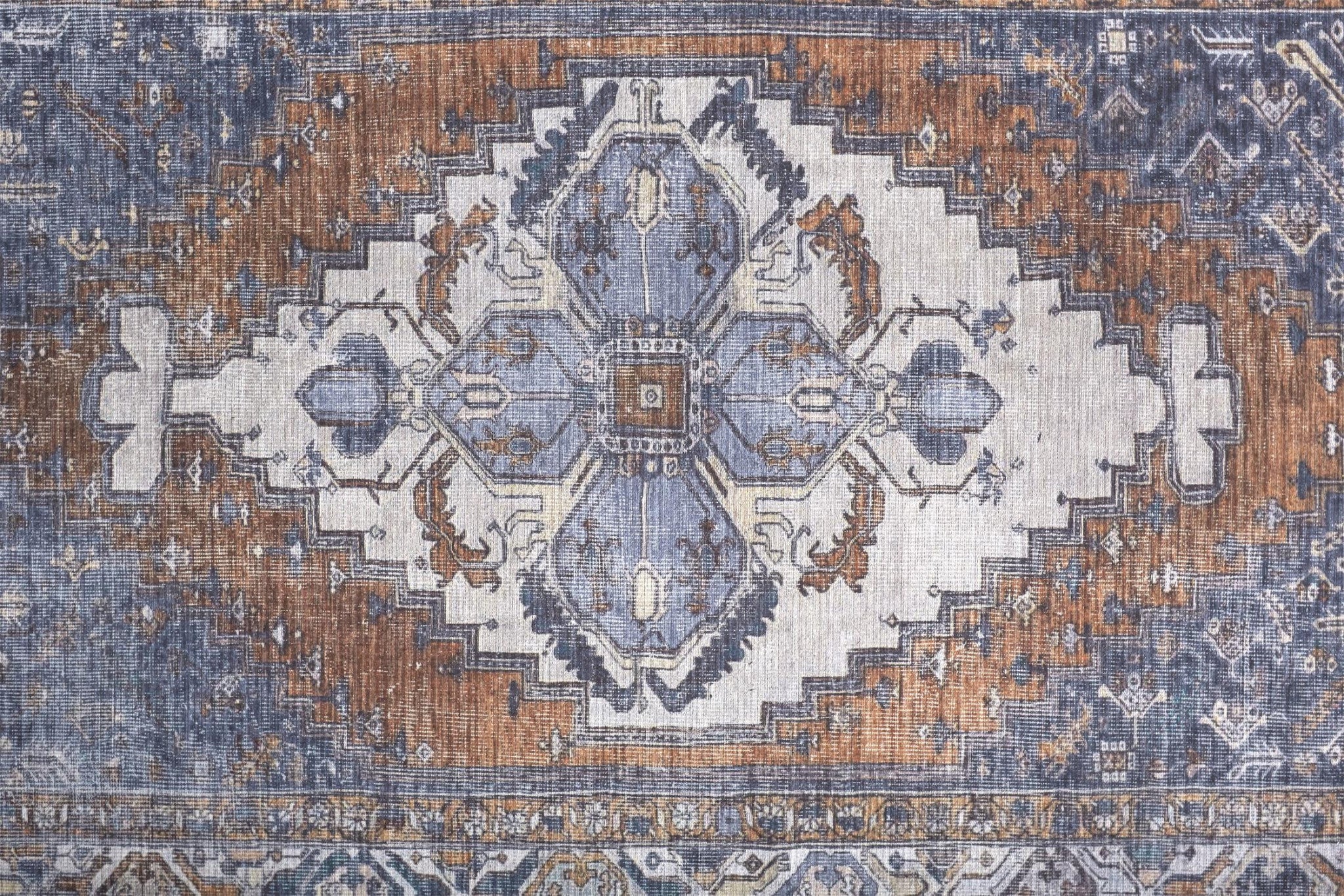 4' X 6' Blue Ivory And Brown Floral Area Rug