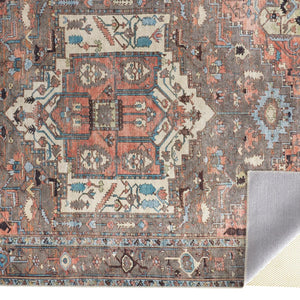 4' X 6' Taupe Red And Brown Floral Area Rug