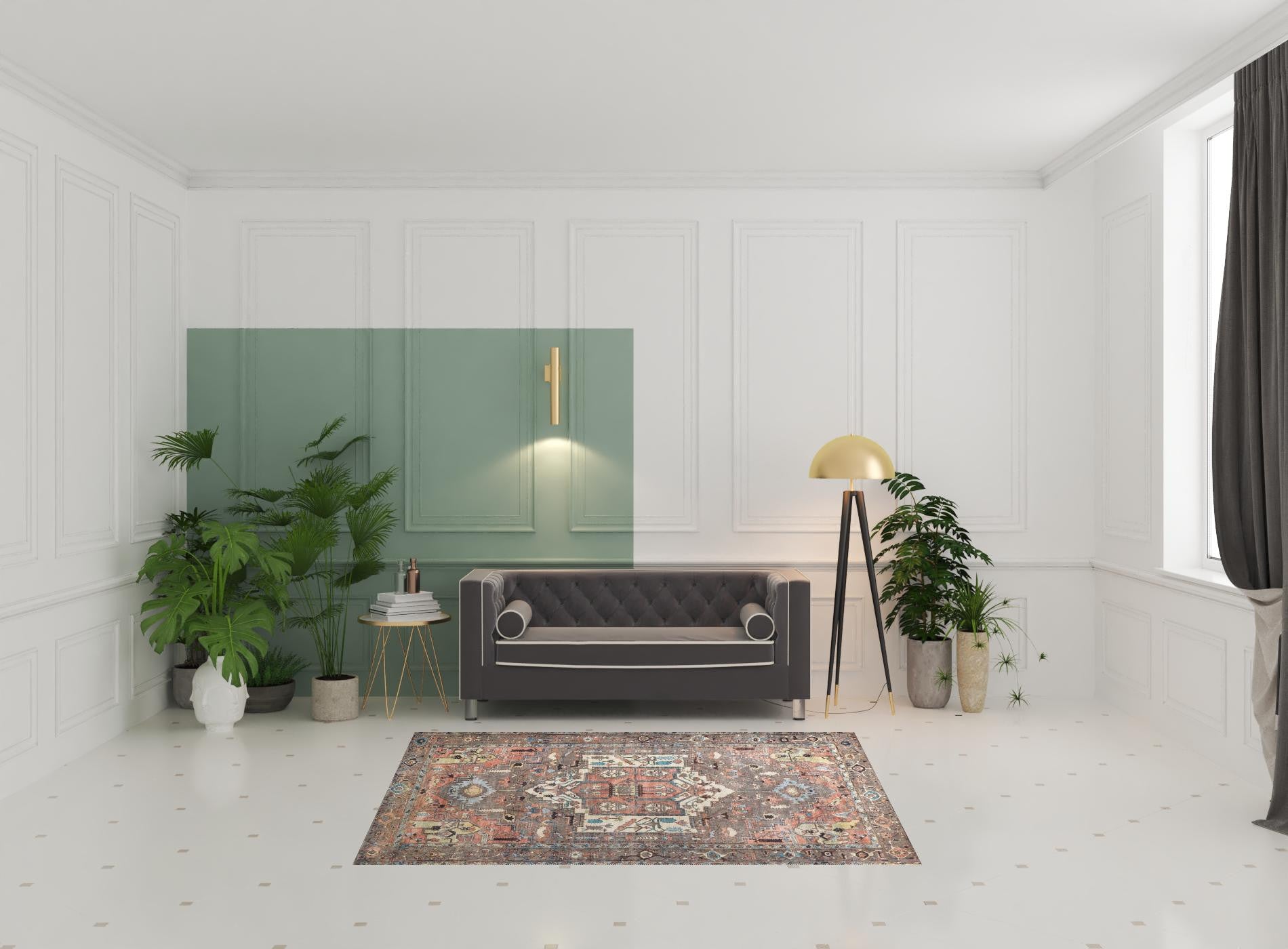 4' X 6' Taupe Red And Brown Floral Area Rug