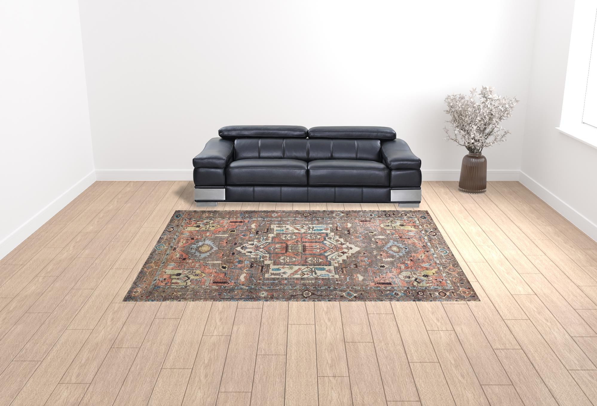 4' X 6' Taupe Red And Brown Floral Area Rug