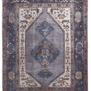 4' X 6' Blue Brown And Ivory Floral Area Rug
