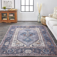 4' X 6' Blue Brown And Ivory Floral Area Rug